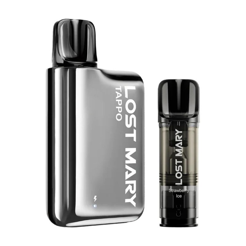 Lost Mary TAPPO Prefilled Pod Kit (Silver Stainless Steel) Strawberry Ice 2ml 20mg