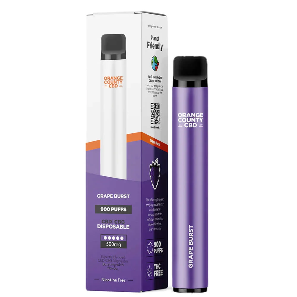 Orange County Disposable Vape 250mg CBD + 250mg CBG Grape Burst 3ml