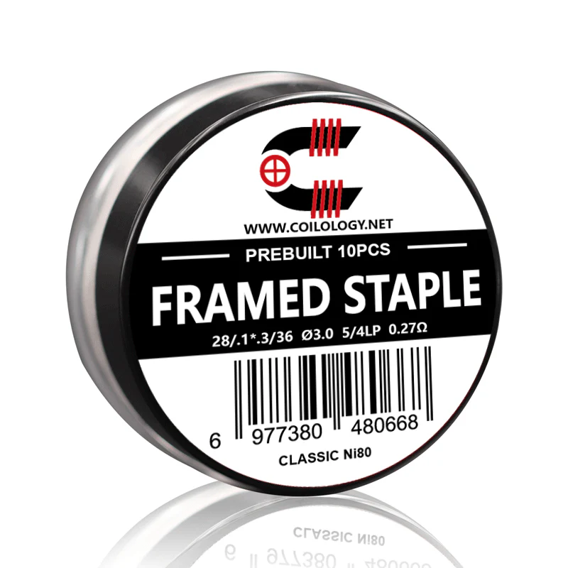 Coilology Framed Staple Prebuilt Coil - Ni80 - 0.27ohm - 3mm Core - 28 + .1.3 + 36 GA - 10pcs